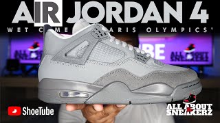 AIR JORDAN 4 WET CEMENT AKA PARIS OLYMPICS UNBOXING amp REVIEW [upl. by Ymot]