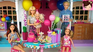 Barbie Chelsea Birthday Party Routine in Hello Dream House [upl. by Maillij320]