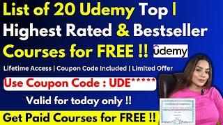 List of 20 Free Udemy Certification Courses  Udemy Top Rated Courses  100 off Coupon Code [upl. by Sedrul]