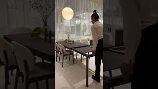 Watch the Stream Extending Dining Table by Calligaris in motion at Salone Del Mobile in Milan Italy [upl. by Hanikas]