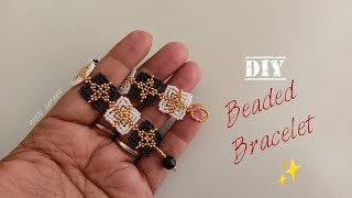 How to make Seed bead Jewelry at homeSquare Component Bracelet patternTutorial Diy [upl. by Dorion]