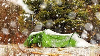 Hot Tent Camping In heavy Rain And Snow [upl. by Antebi]