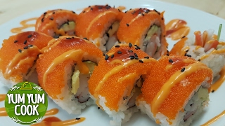 Orange Masago California Sushi Roll  YumYumCook 캘리포니아롤과 날치알로 만든 맛있는 롤 김밥 래시피 대공개 [upl. by Artinak]