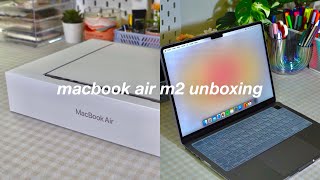 macbook air m2 space gray unboxing 📦  aesthetic setup 🏵️ customizing amp accessories [upl. by Solracnauj698]