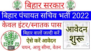 बिहार पंचायत सचिव भर्ती शुरू 2022  Bihar Panchayat Sachiv Vacancy Apply  Bihar Panchayat jobs [upl. by Nnylram]