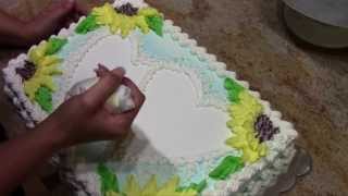 Sunflower Sheet Cake with Stencils how to Cake Decorating [upl. by Chow]