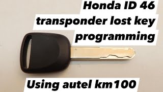 Autelkm100 All keys lost programming Honda ID46 [upl. by Ori]