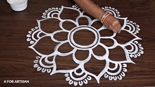 Step by Step Big Round Flower Rangoli Designs for Manabasa Gurubar🌺 Special Alpona Design 🌷 [upl. by Lonna931]