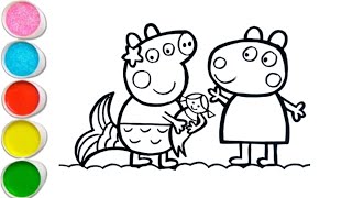 Peppa Pig and Suzy Sheep Playing At the Beach Drawing Painting Colouring For Kids And Toddlers [upl. by Acireit]