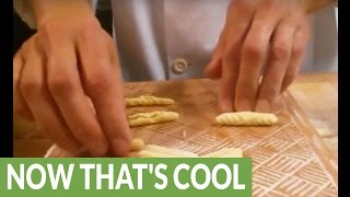 Chef demonstrates how to create designs on pasta [upl. by Riehl]