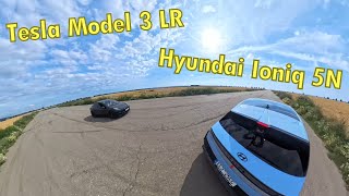 Hyundai Ioniq 5N vs Tesla Model 3 LR drag race at Vrbátky Czechia [upl. by Edobalo]