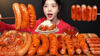 SUB탱글탱글 소세지에 불닭마요 듬뿍 빅후랑크 비엔나 먹방 꿀조합 리얼사운드 Sausage Mukbang Asmr [upl. by Akirahc]