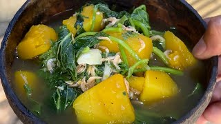 INABRAW ILOCANO RECIPE KAMOTE TOPS AND SQUASH WITH KUROS HIBI HIPON LIFE IN THE COUNTRY SIDE [upl. by Cathlene]