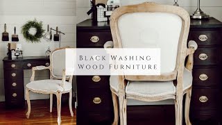 Black Washing Wood Furniture  Desk Makeover [upl. by Yrral]