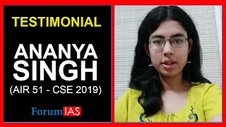 UPSC Topper Ananya Singh shares her testimonial  IAS Rank 51  ForumIAS [upl. by Nitreb]