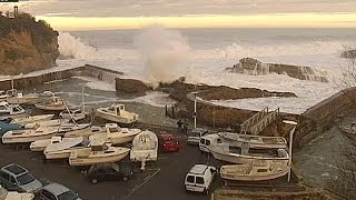 Video Giant waves hit Europes coastline [upl. by Mart]