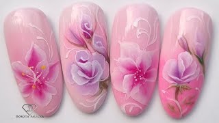 One Stroke Flowers nail art with acrylic paints [upl. by Judd]