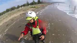 Orewa kayak surf training 2018 with Tsunami Rangers Deb and Paula [upl. by Ordnazil]