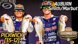 Smith and Marbut Auburn University lead Day 2 of Bassmaster College Championship at Pickwick [upl. by Etheline]