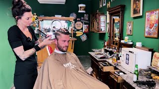 ASMR Haircut Transformation Lady Barber Styles a Male Model  Ultimate Relaxation Experience [upl. by Ivens]