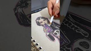 Spooky Kooky Girls Wednesday Addams drawing halloweenart Pitt Artist PenFaberCastellGroup [upl. by Mij376]