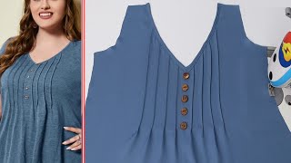 Very easy V neck design with pin tucks to kurti cutting and stitching Sewing Tutorial and Technique [upl. by Manfred392]