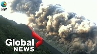 Italys Stromboli volcano erupts sending out dramatic plume of smoke lava [upl. by Ailehs]