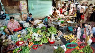 Walk around Dey Houy Market  Fresh Vegetable Fruit Seafood Fish Cake Snacks amp More [upl. by Nioe499]