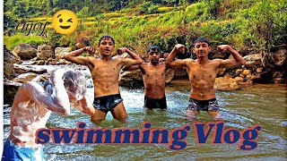 brothers Swimming in villages River by bipingyawali [upl. by Aihselat]