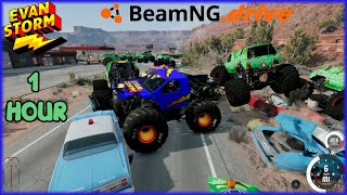 Evan Storms BeamNGDRIVE 1 HOUR Compliation Monster Truck amp Off Road Adventure BeamNGDDrive [upl. by Aihsikal216]