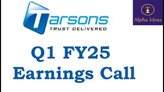 Tarsons Products Q1 FY25 Earnings Call Part1 Tarsons Products Ltd Q1 Concall [upl. by Lladnek894]