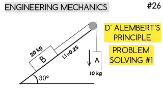 D ALEMBERTS PRINCIPLE PROBLEM SOLVING 1 ENGINEERING MECHANICS [upl. by Wilde]