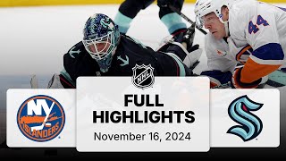 NHL Highlights  Islanders vs Kraken  November 16 2024 [upl. by Lerak726]