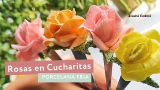 CUCHARAS DECORADAS CON PORCELANA FRIA  ROSAS  PASO A PASO  DIY  ANAHI GOBBI [upl. by Mahla239]