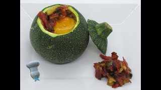 Recette de courgette ronde farcie au chorizo et oeuf [upl. by Yadrahs]