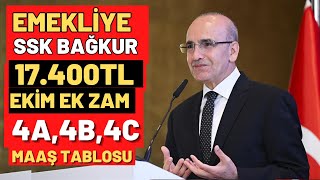 SSK SGK BAĞKUR 4A4B4C EMEKLİ DUL YETİM ENGELLİ 17400TL KÖK MAAŞ EKİM MAAŞ ARTIŞI YENİ MAAŞLAR [upl. by Ezalb]