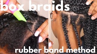 FIRST TIME DOING MY OWN BOX BRAIDS  Rubber Band Method [upl. by Neimad784]