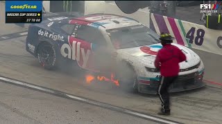 ALEX BOWMAN CAR CATCHES ON FIRE  2022 GOODYEAR 400 NASCAR CUP SERIES AT DARLINGTON [upl. by Rialc]