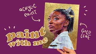 painting simone biles  gold leaf  acrylic paint tutorial [upl. by Kcira194]