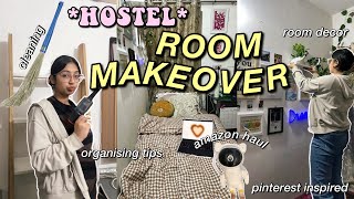 ROOM TRANSFORMATION hostel room✨🪴 pinterest inspired amazon haul cleaning decorating [upl. by Rolandson733]