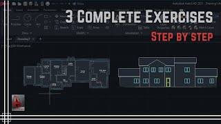 Autocad  Floor plan  Elevation Step by Step 3 complete Exercises [upl. by Mulford]