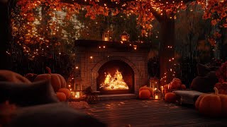 Autumn Jazz amp Cozy Porch Vibes 🎃 Pumpkin Carving amp Rain Sounds for Relaxation 🍂 [upl. by Avictor]