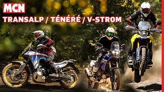 Which adventure bike should you buy in 2023 Honda Transalp vs Suzuki VStrom vs Yamaha Ténére  MCN [upl. by Yclek667]