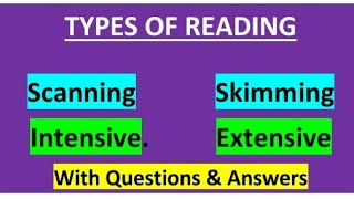 English Pedagogy  Types of Reading  Scanning Skimming Intensive Extensive Reading readingskill [upl. by Gies969]