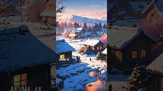 ❄️🌅 Winter Dawn in the Mountain Village  Serene Snowy Landscape ⛄🏔️ akuma4k anime nature shorts [upl. by Abbie662]