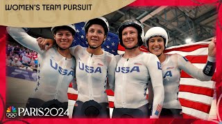 USA holds off New Zealand for EPIC first gold medal in womens team pursuit  Paris Olympics [upl. by Gnilrad150]