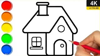 easy house drawing  how to draw a house easy for kids 🏡🌈 [upl. by Yenahpets]