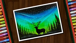 Aurora Night Drawing with Oil Pastels for beginners  step by step [upl. by Levon]