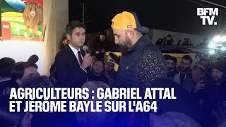 Colère des agriculteurs Gabriel Attal et Jérôme Bayle sexpriment sur lA64 [upl. by Ahsuatal]