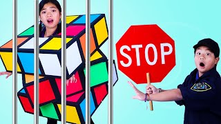 Jannie and Ellie Giant Rubik’s Cube Challenge and other Funny Kids Stories [upl. by Latvina460]